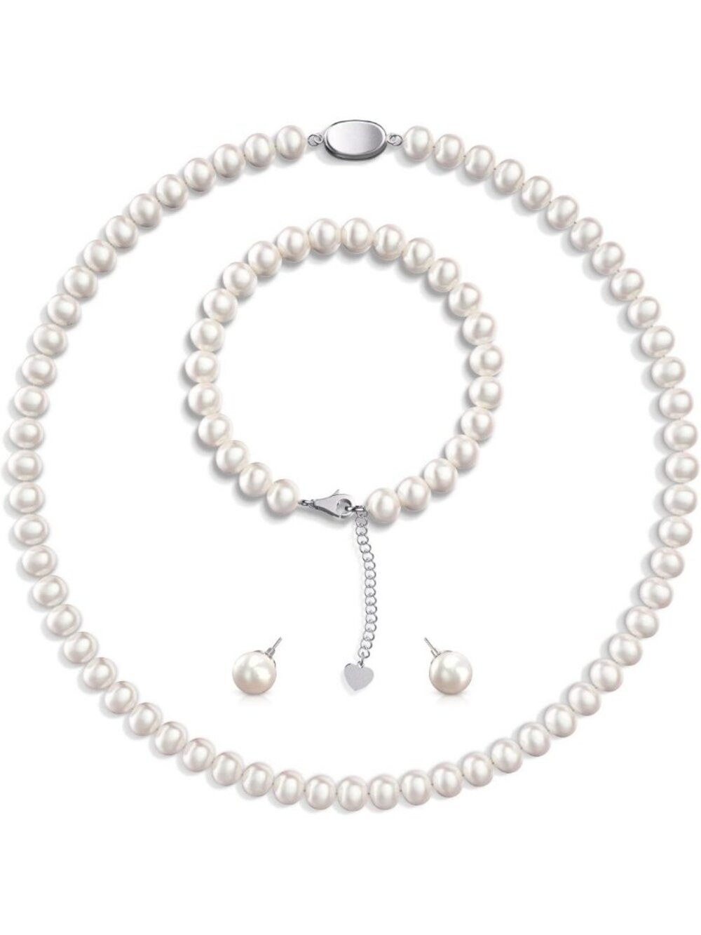 Elegant Freshwater Pearl Jewelry Set - Necklace, Bracelet & Stud Earrings for